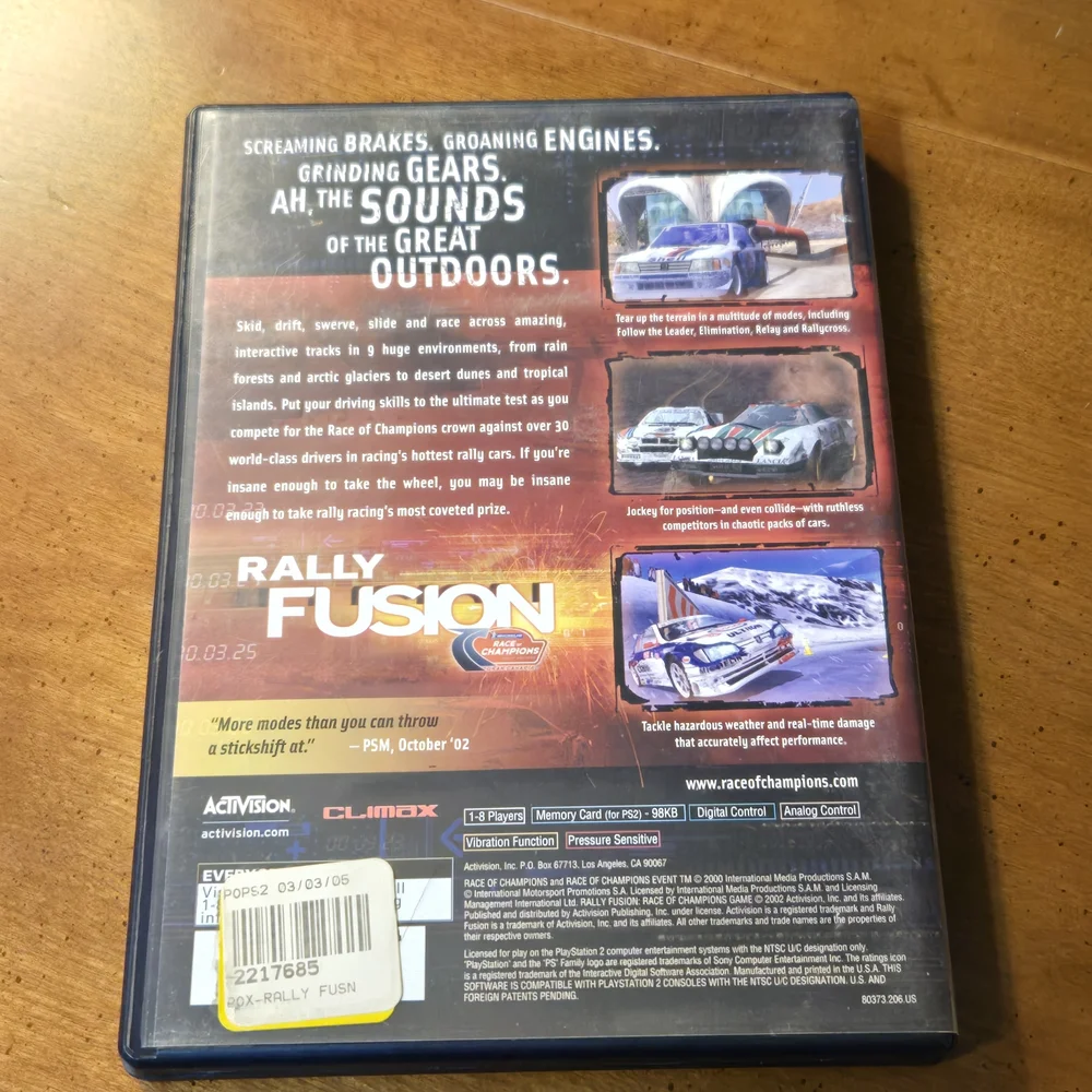 Rally Fusion for PlayStation 2 - Black Case Ps2 Video Games Tested Working